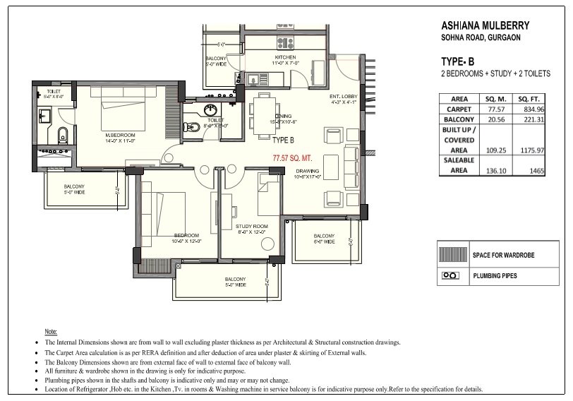 TYPE - B, 2 BEDROOMS + STUDY + 2 TOILETS